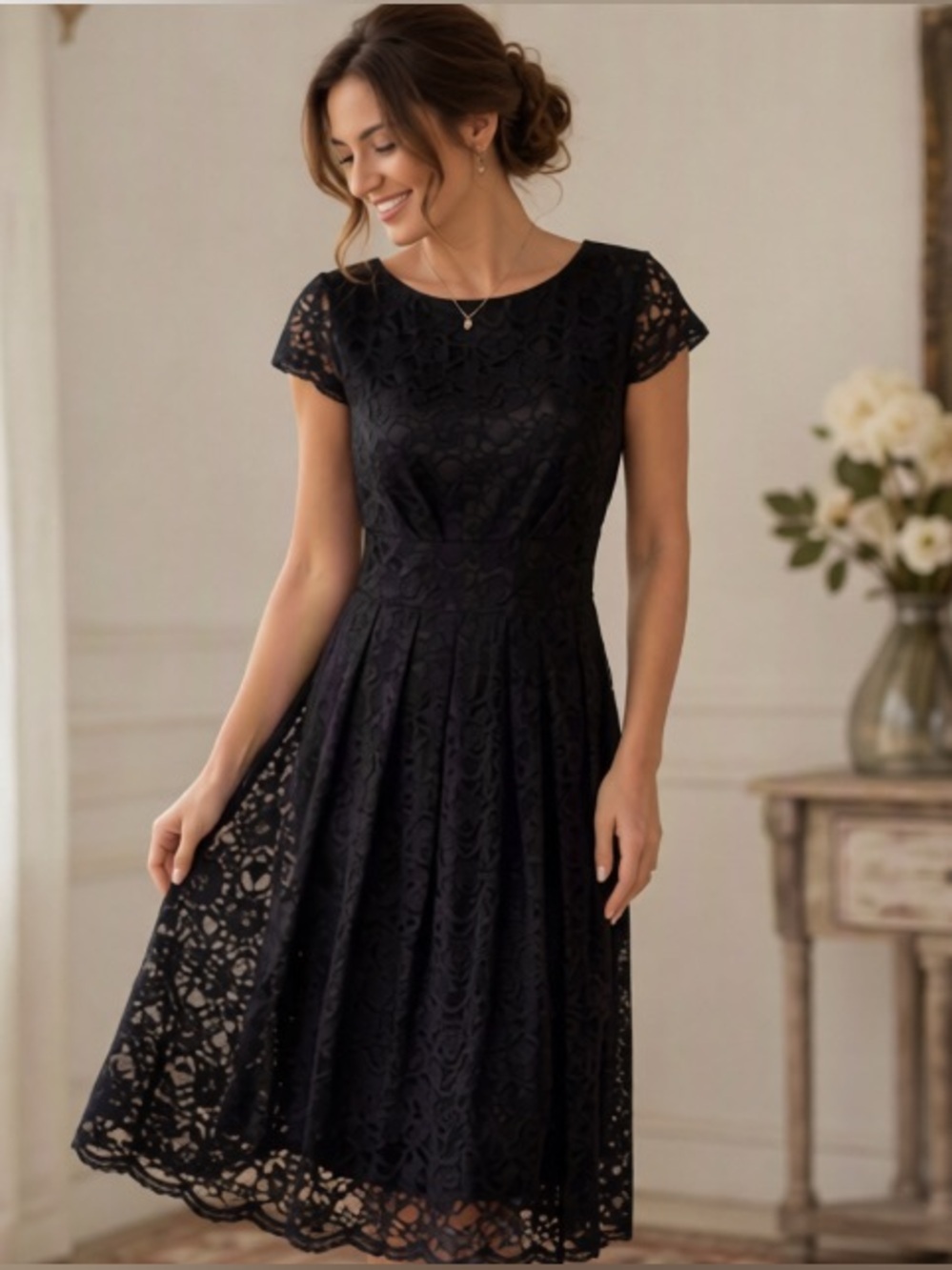 🌷 Jones Wear Dress 🌷 Black Lace A Line Midi Dress